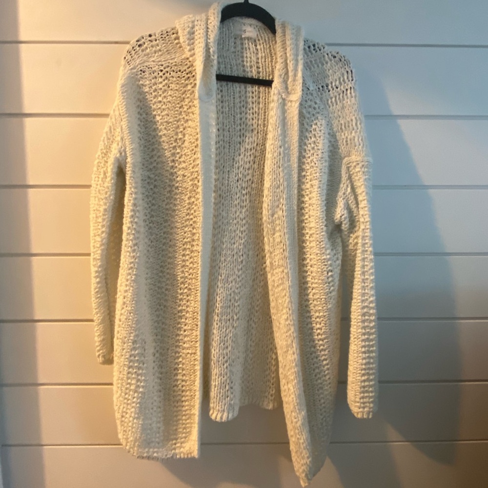Chunky knit hooded open cardigan